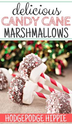 some candy cane marshmallows are on the table