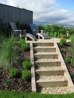 the steps are made out of wood and gravel