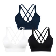 PRICES MAY VARY. 【Soft & Comfortable Material】The strappy sports bra made with 92% nylon, 8% spandex. This lightweight, high elasticity, comfortable and breathable fabric gives your body cool and dry. 【Sexy V-Front Sports Bras】This padded sports bra made v neck front design, the deep v-neck will make a slight force on your breast gently, bring a Pushing Effect, up & mid, give you a complete and sexy cleavage. 【Unique Strappy Back Design】Sexy Cross Back Design offers a extra back support, beautif Yoga Sports Bra With Seamless Crisscross Design, Yoga Sports Bra Seamless Crisscross, Seamless Crisscross Sports Bra For Gym, Seamless Crisscross Sports Bra For Yoga, Yoga Crisscross Seamless Sports Bra, Seamless Stretch Crisscross Sports Bra, Seamless Crisscross Activewear For Workout, Seamless Crisscross Workout Activewear, Medium Support Seamless Sports Bra With Cross Back