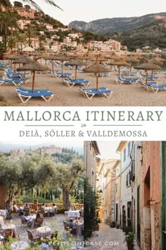 the cover of mallorca itine library, with blue lawn chairs and umbrellas