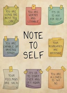 note to self with sticky notes attached to it