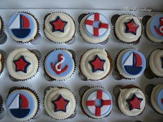 cupcakes decorated with red, white and blue frosting