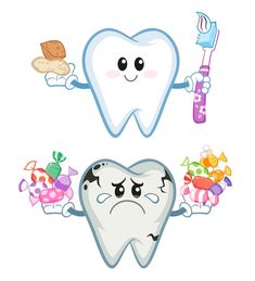 Healthy and unhealthy tooth Premium Vect... | Premium Vector #Freepik #vector #teeth-cartoon #tooth-cartoon #oral #happy-teeth Dental Health Activities