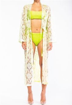 White Wrap Cover-up For Spring, Long Beachwear Cover-up For Spring, Chic Beach Season Cover-up With Open Front, Chic Open Front Cover-up For Beach Season, Trendy Open Front Cover-up For Vacation, Spring Beachwear Wrap Cover-up, Spring Wrap Robe For Beach Cover-up, White Wrap Cover-up For Beach Party, Green Spring Cover-up For Beach Party