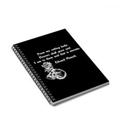 a spiral notebook with an image of a skeleton on it and the words from my reading book