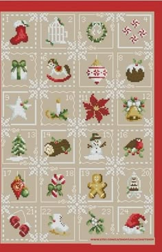 a cross stitch pattern with christmas decorations on it