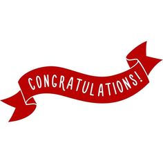 a red ribbon with the words congratulations on it and an arrow in the middle that says congratulations