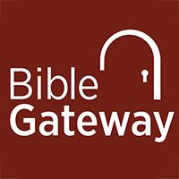 the bible gateway logo on a red background