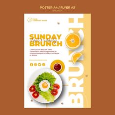 a brochure for brunch with oranges and an egg on it