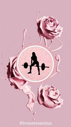 a woman lifting a barbell in front of pink roses with the word women's strength above it