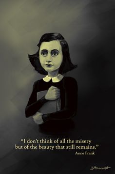 an image of a woman with a book in her hand and a quote from anne frank