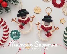 "Christmas Macrame Snowman PDF Tutorial by Poly Tusal Handmade. Check out this unique DIY pattern for winter ornament. Follow easy step by step instructions and learn with me how to make the snowman keychain <3 The Macrame Snowman pattern is designed for beginners as well as people with advanced experience in macrame. The pattern is so satisfying and easy to make. It takes around 30 minutes to make a snowman.  *After purchase, you will get access to Instant Download of following files IN E_N_G_L Macrame Snowman, Macrame Ornaments, Christmas Macrame, Diy Santa, Winter Ornaments, Make A Snowman, Santa Crafts, Macrame Christmas, Handmade Christmas Crafts