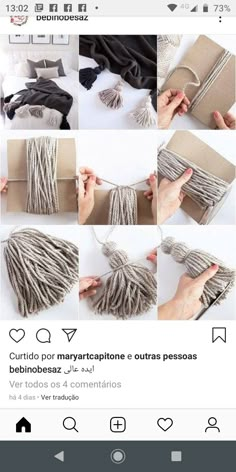 the instructions for how to make a tasseled bag with yarn and leathers