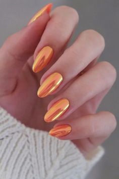 Chrome Nails - the gray details Orange Nail Designs, Cute Nails For Fall, Almond Nails Designs, Orange Nails