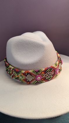 Beautiful Hand Made Beaded Hat Band. *hat is not included* Beaded Multicolor Beach Hats, Multicolor Beaded Beach Hat, Beaded Multicolor Summer Hats, Multicolor Beaded Hat With Curved Brim, Multicolor Beaded Summer Hat, Summer Multicolor Beaded Hats, Festival Adjustable Hats With Bead Caps, Adjustable Festival Hats With Bead Caps, Adjustable Bead Caps Hats For Festivals