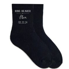 PRICES MAY VARY. Ring Bearer Socks for Wedding - Personalize these one-of-a-kind wedding socks for the Ring Bearer with name, wedding date and role. Get same design personalize socks for everyone, no one will miss the party! We have pre-set custom socks for Best Man, Bridesman, Grooms, Father of the bride & groom, uncle, usher, grandfather, ring bearer, ring security and Custom title. Personalized Gift - Give a personal touch for Ring Bearer on this special day. sockprints custom printed wedding Ring Bearer Ring Security, Black Wedding Party, Sublimated Socks, Ring Security, Ring Bearer Gifts, Wedding Socks, Personalized Socks, Custom Socks, Comfortable Socks