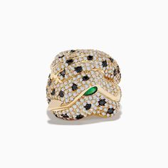 Effy Signature 14K Yellow Gold Emerald, Black and White Diamond Ring White Diamond Ring, Effy Jewelry, Yellow Stone, Jewelry Stand, Gold Yellow, White Diamond, Black Diamond, Round Diamonds, Gold Metal