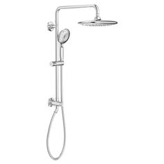 the shower head and handset are shown in black and white, with an overhead sprayer