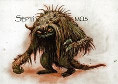 a drawing of a furry creature with long hair and claws on it's head