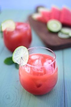 two glasses filled with watermelon and lime juice