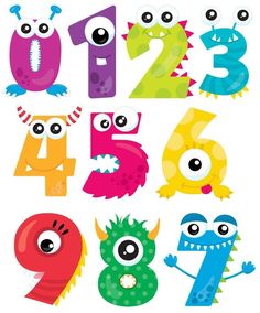 an image of numbers with monsters on them for children's room decor or wall hangings