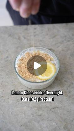 a bowl of oatmeal with lemon and cheesecake overnight in it on a table