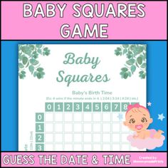 the baby squares game is shown in pink and blue with an image of a baby on it