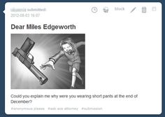 Haha, Miles Edgeworth! That's a very good question! ^^ 31 December, He Lives, It's Hot, Interesting Questions