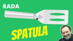 a man is smiling next to a spatula with the words rada on it