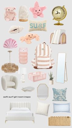 a bunch of different items that are in the shape of a bed and pillows,