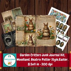 garden critters junk journal kit woodland beatter style easter bunny