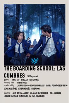 an advertisement for the boarding school las with two people holding hands in front of trees