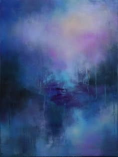 an abstract painting with blue and purple colors