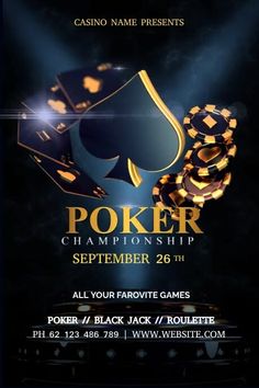 a casino event flyer with poker chips on it