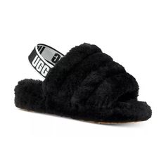 Nwot Ugg Women's Fluff Yeah Slide Slippers 8 - Black & White Layers Of Plush Fur Abound In The Comfortably Stylish And Cozy Fluff Yeah Slides By Ugg. Round-Toe Slip-On Slingback Sandals Real Fur At Linings And Upper Elastic Heel Strap With Logo Details; Uggpure Wool Wicks Away Moisture To Help Keep Feet Warm And Dry Pieced, Dyed Sheepskin Fur Origin: Australia, Ireland, United Kingdom Or United States 10mm Sheepskin Upper, Lining, And Insole This Product Was Made In A Factory That Supports Women Black Ugg Slippers, Fluff Yeah Slide, Ugg Slides, Ugg Sandals, Shoes Ugg, Shearling Slippers, Black Uggs, Black Slippers, Black Slides