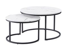 Round nesting coffee tables with white marble tops and gold metal frames, modern and elegant design. Coffee Table Metal Frame, Coffee Table Metal, Round Nesting Coffee Tables, Nesting Coffee Table, Patio Bar Set, Patio Storage, Nesting Coffee Tables, Table Metal, Chic Aesthetic