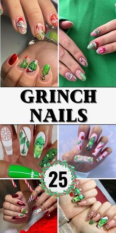 Grinch Nail Ideas, Grinch Nail Designs, Grinch Nails, Popular Nail Art, Natural Nail Art, Natural Nail Designs, Light Nails, Holiday Nail Art, Popular Nails