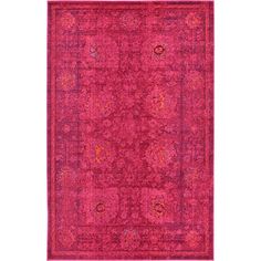 a pink rug with an intricate design on the bottom and sides, in different colors