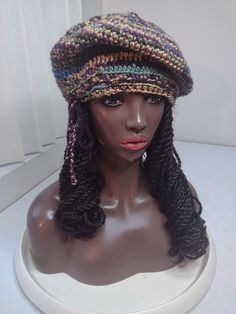 "ITEM NAME: Artist Beret by Purple Party Designs PRODUCTION TIME Made to Order: Allow 1-2 weeks for production unless otherwise noted SIZE, DIMENSIONS AND STRUCTURE - Short dense stitches - Made to fit a head with a 22-26\" circumference. - This hat has some stretch to allow fitting for larger heads ( also good if you have braids, dreadlocks, and thicker hair) - A hidden drawstring is used around the inner edge for a custom, snug, stretch-proof fit. COLORS See the charts and pictures to the left Trendy Handmade Hats For Fall, Trendy Slouchy Crochet Hat, Handmade Bohemian Crochet Hat For Fall, Trendy Hand Knitted Crochet Hat, Trendy Hand-knitted Crochet Hat, Bohemian Brimmed Crochet Hat For Fall, Bohemian Brimmed Yarn Beanie, Bohemian Beanie Crochet Hat For Fall, Bohemian Crochet Beanie For Fall