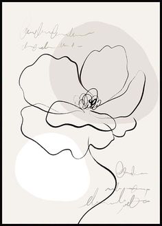 a black and white drawing of a flower on a sheet of paper with writing underneath it