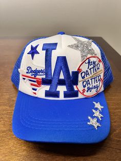 Custom made Dodgers Trucker Hat Los Angeles Dodgers, Trucker Hats, Trucker Hat, Custom Made, Decorative Items, Seasonal Decor, Angeles, Ships, Hats