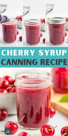 cherry syrup canning recipe in jars with cherries