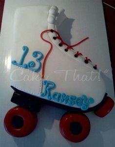 a birthday cake shaped like a roller skate