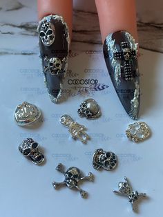 26 pieces silver metal mix Halloween nail charms / 3D nail charms/ Nail Art Decoration 💎 Quantity: 26 pieces per pack 💎 Size: as shown 💎 Shapes : mix 11 styles Halloween charms 💎 Material: metal 💎 Color : silver 💖High quality and Easy Used: Garment, Nail Art, Shoes, Cell Phone, Box, Pen, greeting cards, DIY crafts....etc 💖Many styles of rhinestone charms nail art accessories are available in shop .Please check out our others products at here : https://www.etsy.com/shop/CocoStop?ref=search Nail Charms Jewelry, 3d Nail Charms, Nail Polish Gift Set, Art Shoes, Phone Box, Halloween Charms, Halloween Nail, Nail Polish Sets, 3d Nail