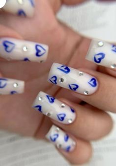 Crazy Nails, Cute Gel Nails, Valentines Nails, Long Acrylic Nails, Cute Acrylic Nails, Blue Nails, Winter Nails, Stylish Nails