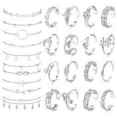 PRICES MAY VARY. 【ECONOMICAL ANKLET TOE RING SET】--You will get 16pcs open toe rings for women & 9pcs anklets for women.Various styles meet your different needs, great deal and worth to worn. 【TRENDY ANKELT & TOE RINGS】--Includes heart toe rings,flower toe rings,leaf toe rings,snake toe ring,star moon toe rings,rose toe ring,evil eye toe ring,starfish toe ring,tassel ankle bracelets,bead chain ankelt,infinity symbol ankelt,rose anklet,Crystal Anklet,Pearl Anklet,Sequin Anklet,etc.Give you more c Adjustable Toe Ring Sandals For Summer, Rings Snake, Rings For Women Silver, Rings Flower, Bracelets Bead, Crystal Anklet, Pearl Anklet, Knuckle Rings, Toe Ring