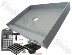 an image of a shower tray and accessories for the bathtub or shower stall with instructions