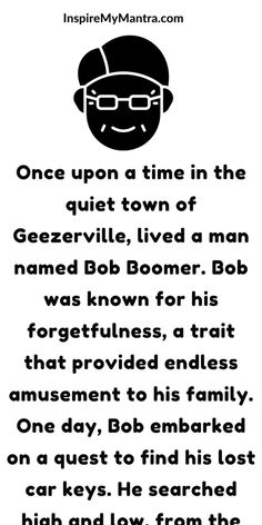 a poem with an image of a man's face and the words, one upon a time in the quiet town of gezerville, lived a man named bob boomer