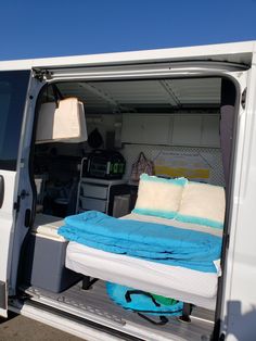 the bed is in the back of the van