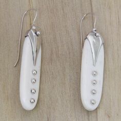 Handcrafted Cow Bone and Sterling Silver Drop Earrings - Peapods | NOVICA Primitive Jewelry, Large Pearl Earrings, Cow Bones, Bone Earrings, Carved Bone, Sterling Silver Drop Earrings, Bone Carving, Sterling Silver Necklace Pendants, Handmade Boho